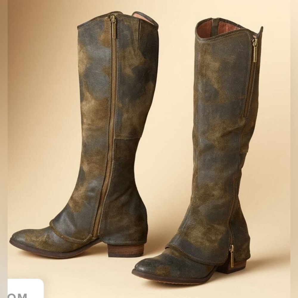 Donald J Pliner DEVI2 Distressed Olive Green Tall Boots: Rugged Elegance